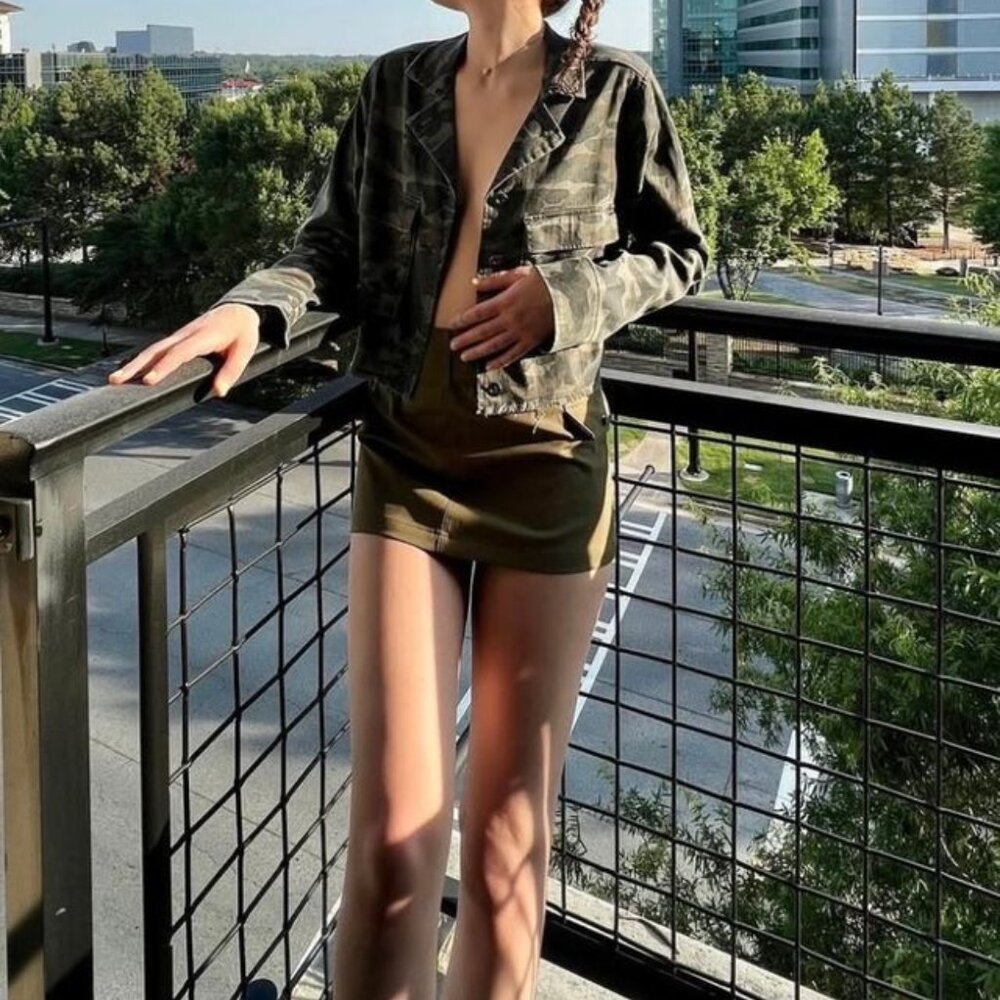 Bella Dahl Green cropped military style camo jacket